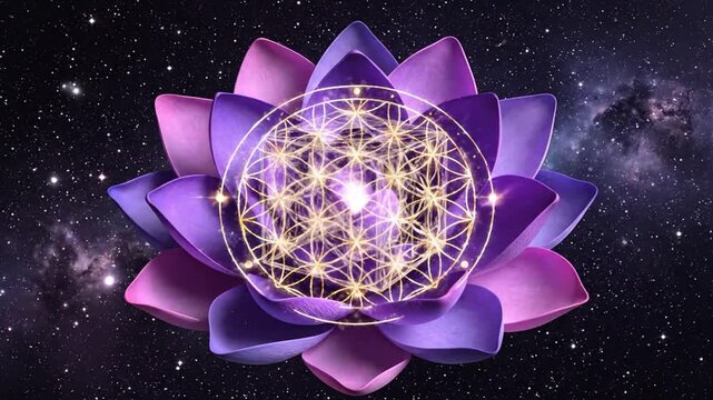 Abstract illustration of a lotus flower with geometric shape and space background