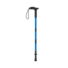 tracking stick vector icon. Walking stick with a blue shaft and black handle for hiking and outdoor activities