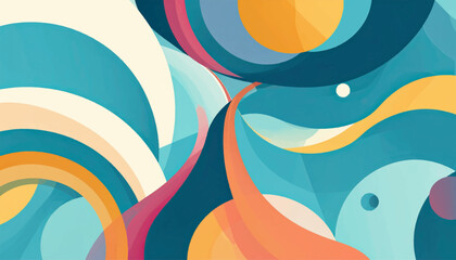 Obraz premium Dynamic composition of teal, orange, and cream curved shapes flowing together in an abstract, organic formation