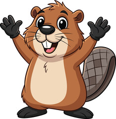 Cheerful cartoon beaver character, cute forest animal mascot, flat vector illustration, smiling rodent with gloves, tail, teeth, brown fur © Creative _ idea