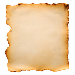 Aged parchment with burnt edges isolated on a transparent background paper