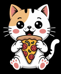 Funny Cat Kitten eating pizza