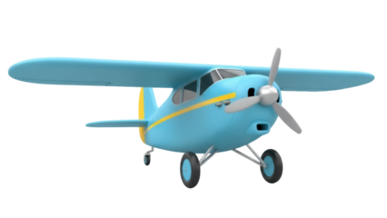 Light blue cartoon airplane PNG isolated on transparent background, fun aviation vehicle for kids and travel concepts