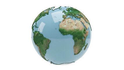 Earth globe PNG isolated on transparent background, realistic 3D rendering of world continents and oceans for geography and education
