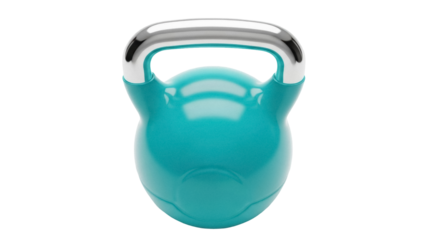 Teal kettlebell isolated PNG, fitness equipment for strength training and exercise on transparent background, gym workout gear