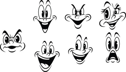 Collection of cartoon facial expressions with various emotions and moods