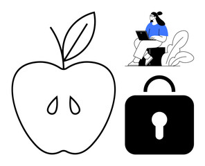 Cybersecurity concept. Cybersecurity conveyed through digital elements thumbs up padlock and technology user. Cybersecurity highlights privacy, data protection, and secure app design. include