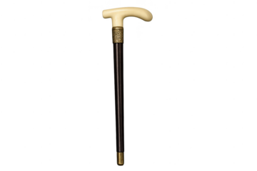 Elegant walking cane isolated on transparent background, classy support.