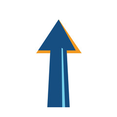 Fototapeta premium Modern blue arrow pointing upwards with orange and light blue accents