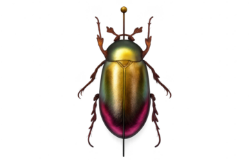 Colorful beetle specimen on transparent background, insect illustration