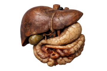 Human Liver and Intestines Model with transparent background image.