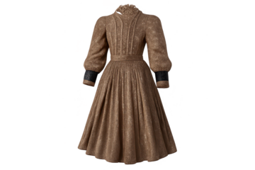 Vintage-inspired long dress on transparent background is the main subject