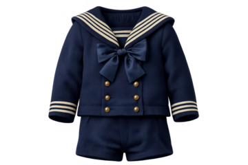 Navy sailor suit with a bow tie, transparent background for designers.