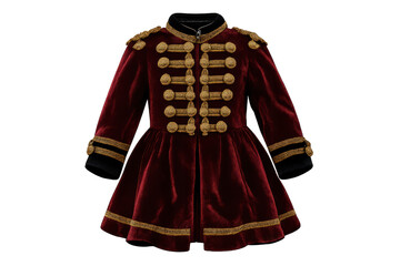 Red velvet military coat with transparent background for web design