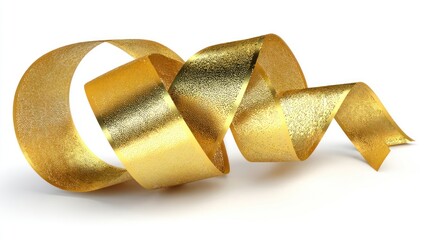 Gold ribbon for Christmas present, decorative gold gift festive ribbon isolated on white, 3D rendering