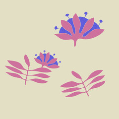 Stylized colored branch, flower. Hand drawn.