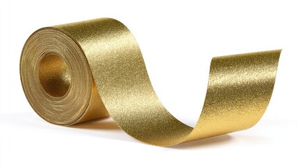 Gold ribbon for Christmas present, decorative gold gift festive ribbon isolated on white, 3D rendering