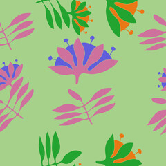 Seamless  colored branch, flower. Hand drawn.