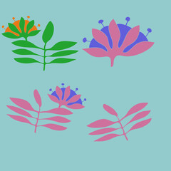 Cartoon  colored branch, flower. Hand drawn.