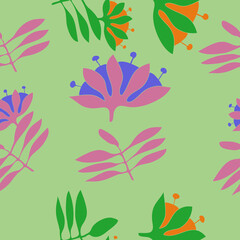 Seamless colored branch, flower. Hand drawn.