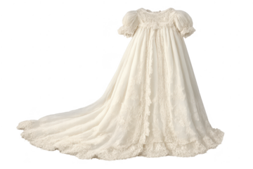 Antique christening gown on transparent background for your designs.