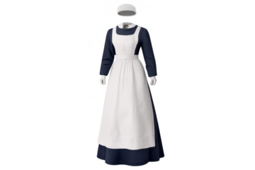 Historical nurse uniform dress on transparent background rendering.