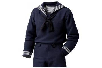 Navy Sailor Suit, Black Bow Tie on a transparent background Image.