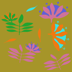 Stylized colored branch, flower. Hand drawn.