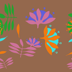 Horizontal colored branch, flower. Hand drawn.