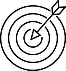 Clean black outline target icon with a precise arrow hitting the exact bullseye symbolizing business success and goal achievement strategy