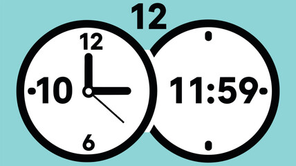 Conceptual image illustrating the passage of time with a classic analog clock showing three oclock and a modern digital countdown to midnight