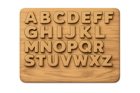 Wooden Alphabet Letters on a transparent background over black space.