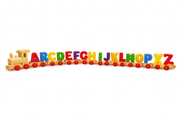 Alphabet Train with Colorful Letters, transparent background studio shot
