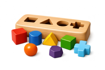 Colorful Shape Sorter Toy on a transparent background for education.