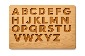 Wooden Alphabet Puzzle Board with a transparent background cutout
