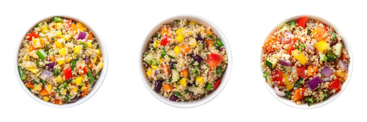 Top View of Healthy Fresh Vegetable Quinoa Salad Isolated on Transparent Background