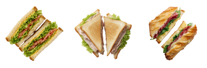Sandwiches with Fresh Ingredients Isolated on Transparent Background