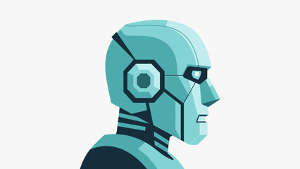 Flat Color Artificial Intelligence Robot Head Profile Illustration