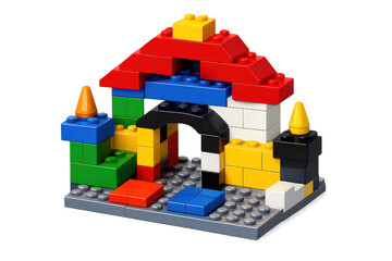Naklejka premium Colorful toy brick construction with a transparent background image.