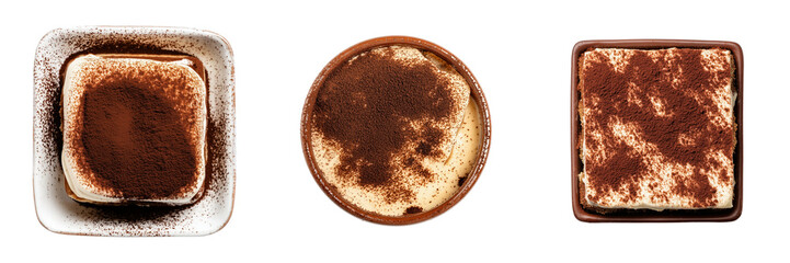 Top View of Delicious Tiramisu Dessert Plates Ready for Indulgence and Celebration Isolated on Transparent Background