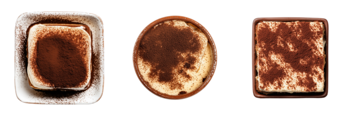 Top View of Delicious Tiramisu Dessert Plates Ready for Indulgence and Celebration Isolated on Transparent Background