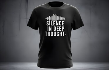 Silence in Deep Thought" Black T-Shirt Graphic Design Stock Image, Minimalist Typography Apparel Mockup, Thoughtful Quote Tee Vector image t shirt design.
