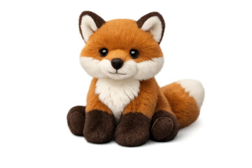 Cute plush fox sits with transparent background for graphic design uses