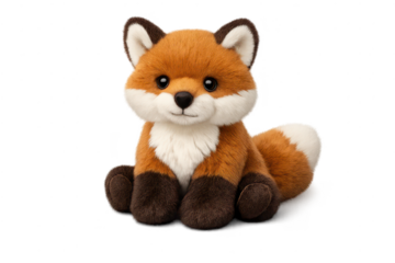 Cute plush fox sits with transparent background for graphic design uses