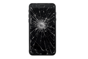Cracked smartphone screen with transparent background photograph art.