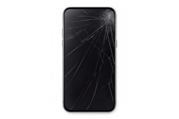 Cracked phone display on a transparent background visual resource.