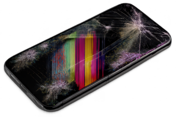 Cracked phone screen with abstract art on transparent background image.