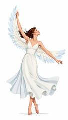 Fototapeta premium Graceful depiction of an ethereal woman with angelic wings, captured in a serene and elegant pose, embodying a sense of tranquility and celestial beauty