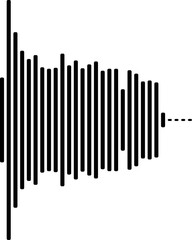 Audio waveform visualization of a sound burst or signal, represented by vertical black bars of varying heights on a, suggesting sound frequency or amplitude