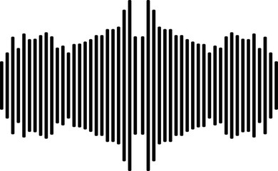 Black and white audio waveform visualization, sound frequency equalizer bars, abstract graphic design element, vector illustration